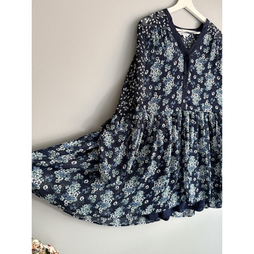 Ophelia Roe Floral Babydoll Dress Blue Sheer Boho Flowy M Cottagecor Tunic - Picture 6 of 9